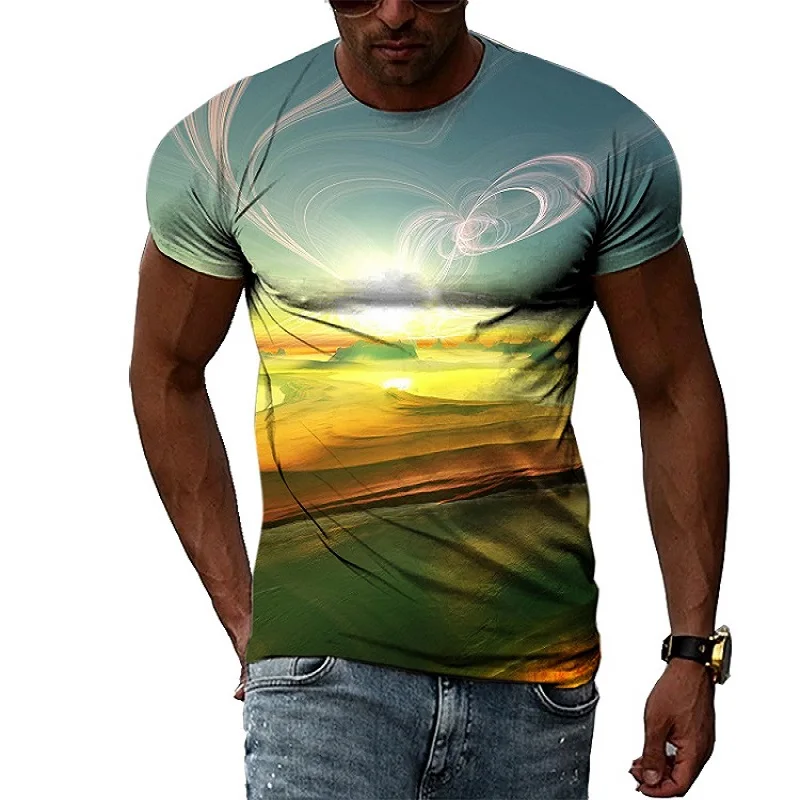 

Летняя мужская футболка с рисунком природного пейзажа, необычный Рисунок, 3D популярная модная повседневная индивидуальная футболка с коро...