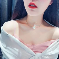 full size pearl open collar female short necklace personality choker with clavicle chain female