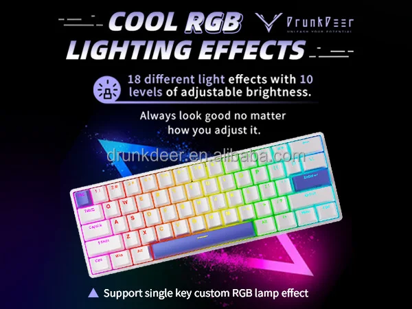Механическая игровая клавиатура DRUNKDEER G60 с проводным подключением USB Type-C, 62 программируемыми клавишами, RGB-подсветкой, магнитными переключателями RAESA и цифровым блоком (art.: 3920dab54ef4f) - 3920dab54ef4f