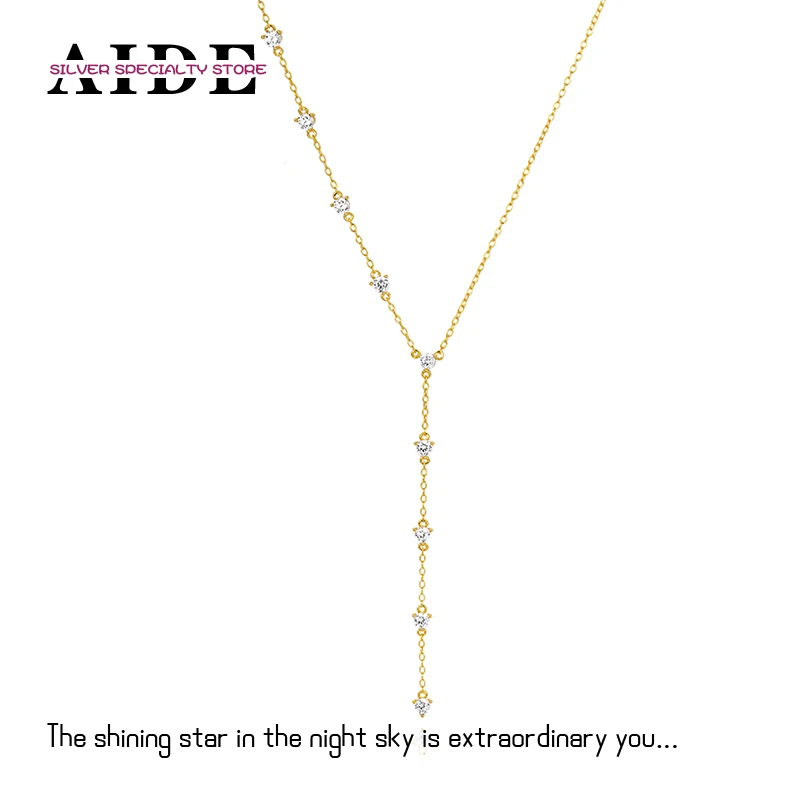 

AIDE 925 Sterling Silver Necklace Y-shaped Diamond Ladies Matching Collarbone Necklace for Women Girl Exquisite Fashion Jewelry