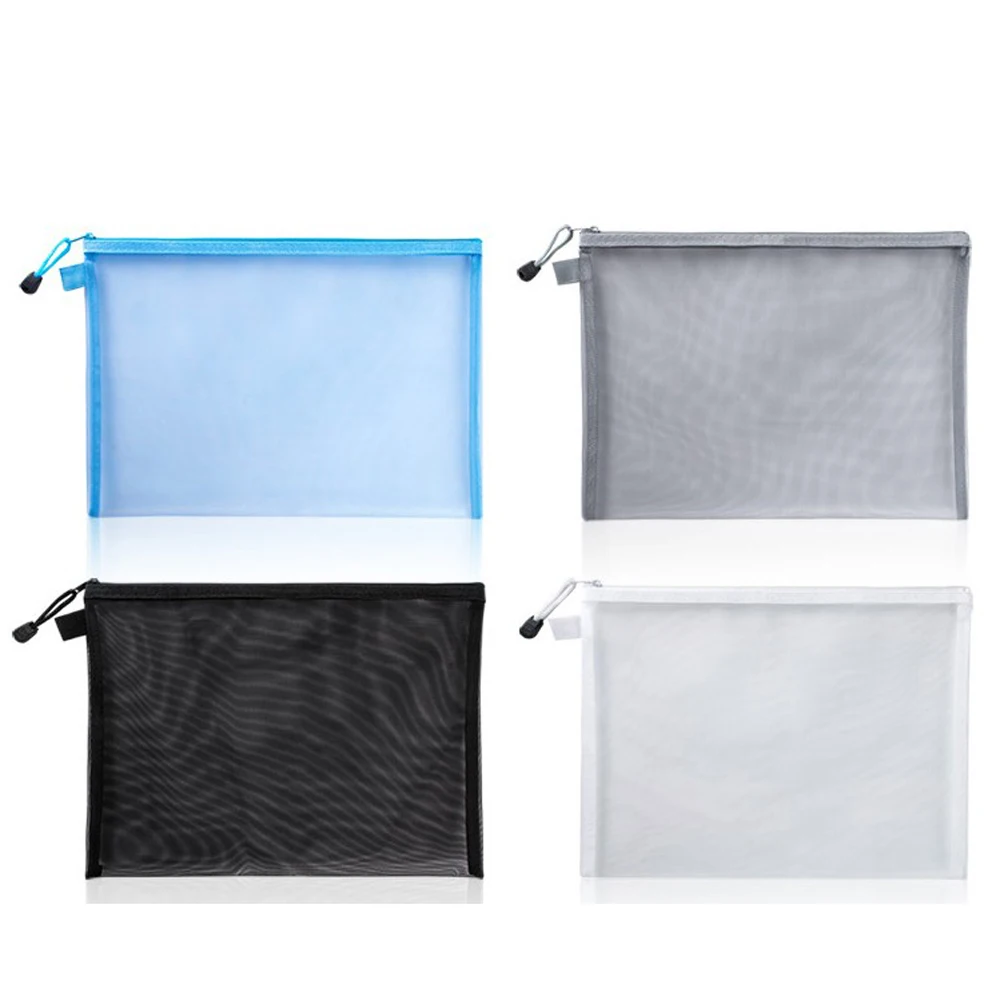 10 Pcs Transparent Nylon Mesh File Bag Document Bag Zipper Bill Holder Tag Pocket File Folder Stationery Office Filing Documents images - 6