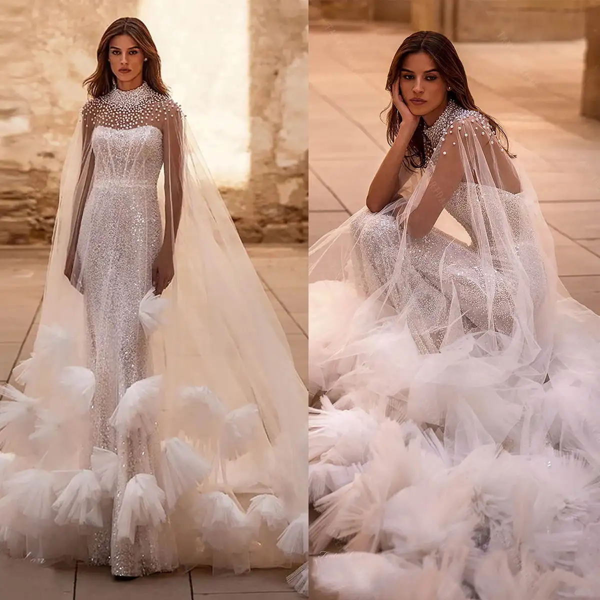 Фото Иллюзионная свадебная фата с аппликацией из жемчуга для невесты Complementos De Boda Velo De Novia, свадебные аксессуары на заказ №1