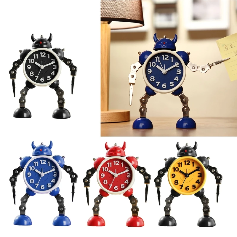 

Non-Ticking Robot Alarm Clock Silent Wake-up Clock with Flashing Eye Light Hand Clip Desktop Decor Children Birthday Christmas