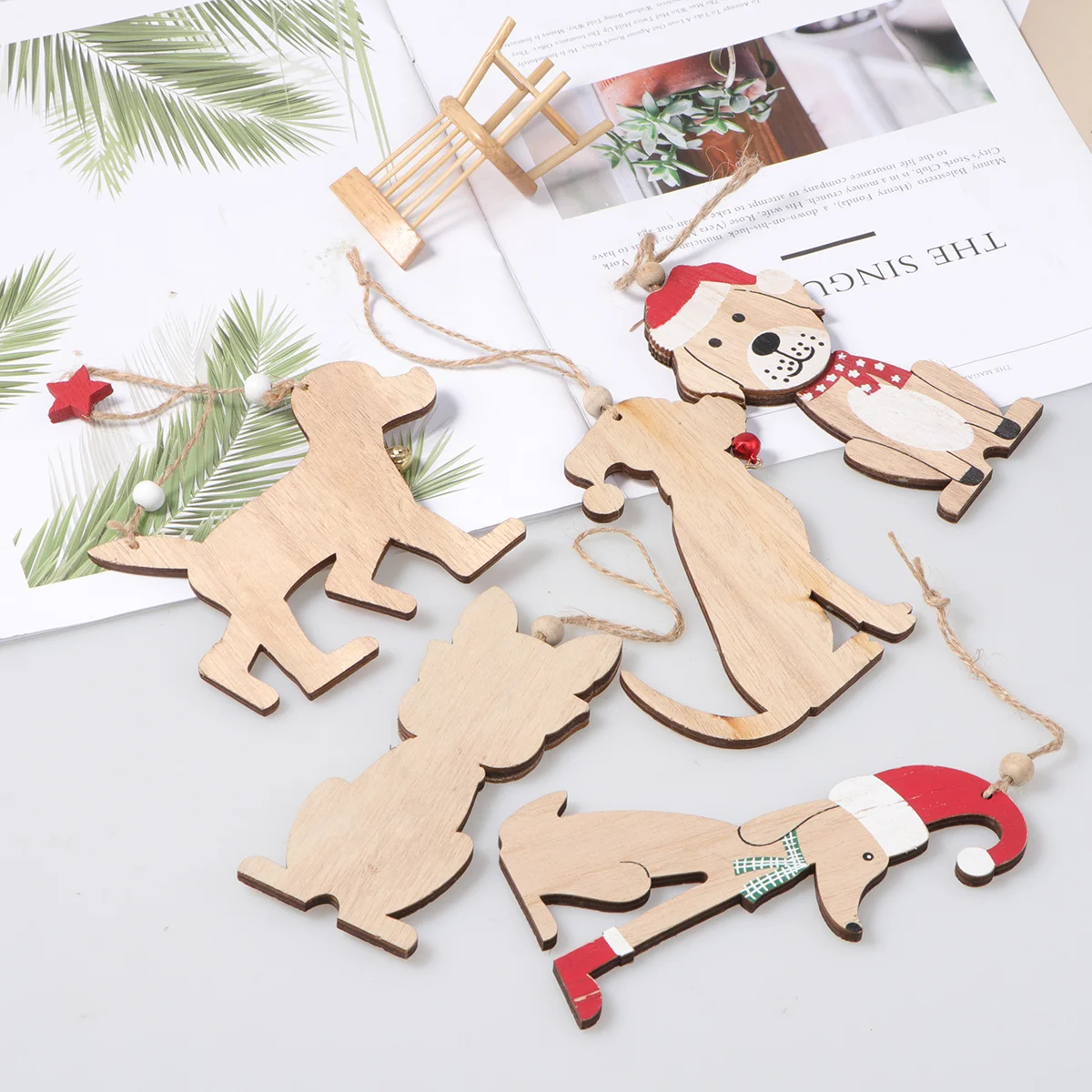 

Christmas Wooden Dog Pendant Hanging Decorations Tree Wood Ornaments Bell Ornament Tags Decor Crafts Mantel Holiday Craft
