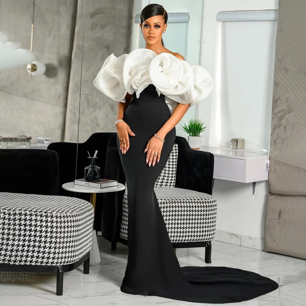 

Sexy Off Shoulder White Folwer Ruffles Maxi Dress Evening Party Dress Women Elegant Slash Neck Backless Bodycon Mermaid Dress