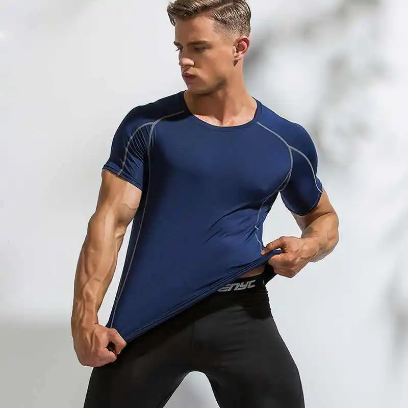

2023 t shirt Sports elastic men's short sleeves Gyms Fitness Tight t shirt Summer