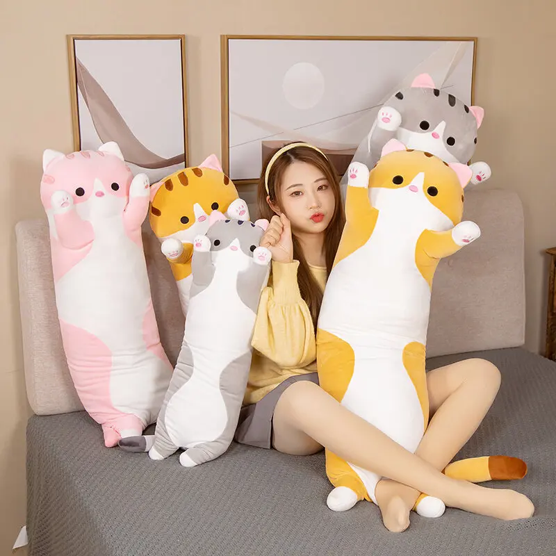 

Kawaii Cat Cats Plush Toys Stuffed Animals Doll Long Pillow Cushion Bolster Cute Cuddly Kids Birthday Gifts Sofa Home Room Decor