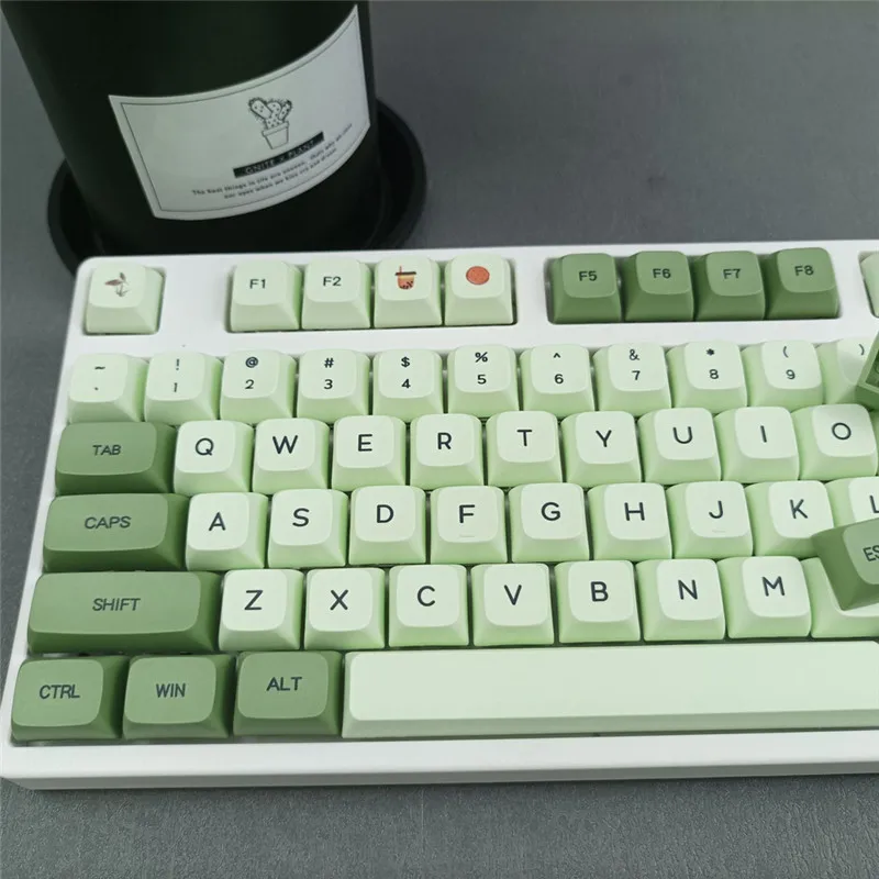 Kjoew 124 Keys Matcha Green Mechanical Keyboard Keycaps PBT XDA Profile Keycap English Japanese Russian For MX Switches Keyboard
