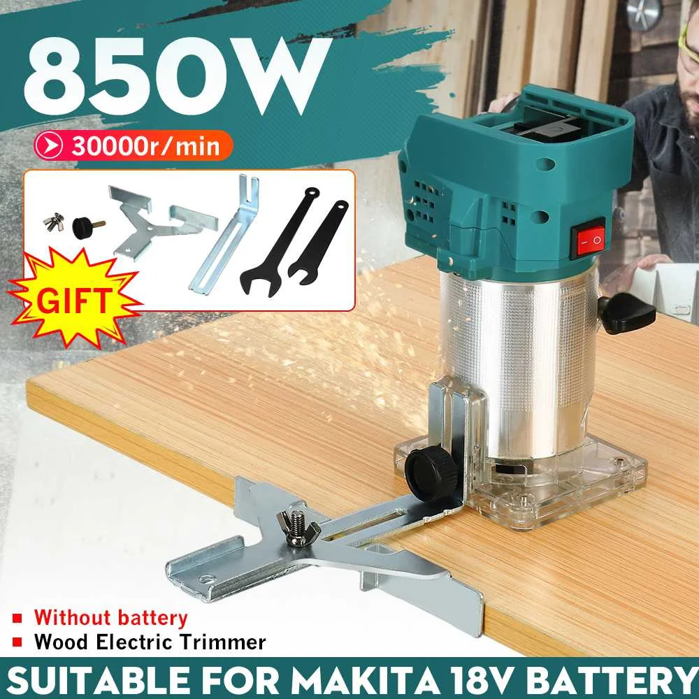 

850W 30000RPM Woodworking Electric Trimmer 1/4 Shank Wood Milling Cutter for Wood Router Carving Machine For Makita 18V Battery