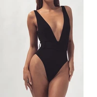 high cut swimwear women 2021 solid one piece swimsuit female high waist monokini v neck sexy bathing suit swim suit