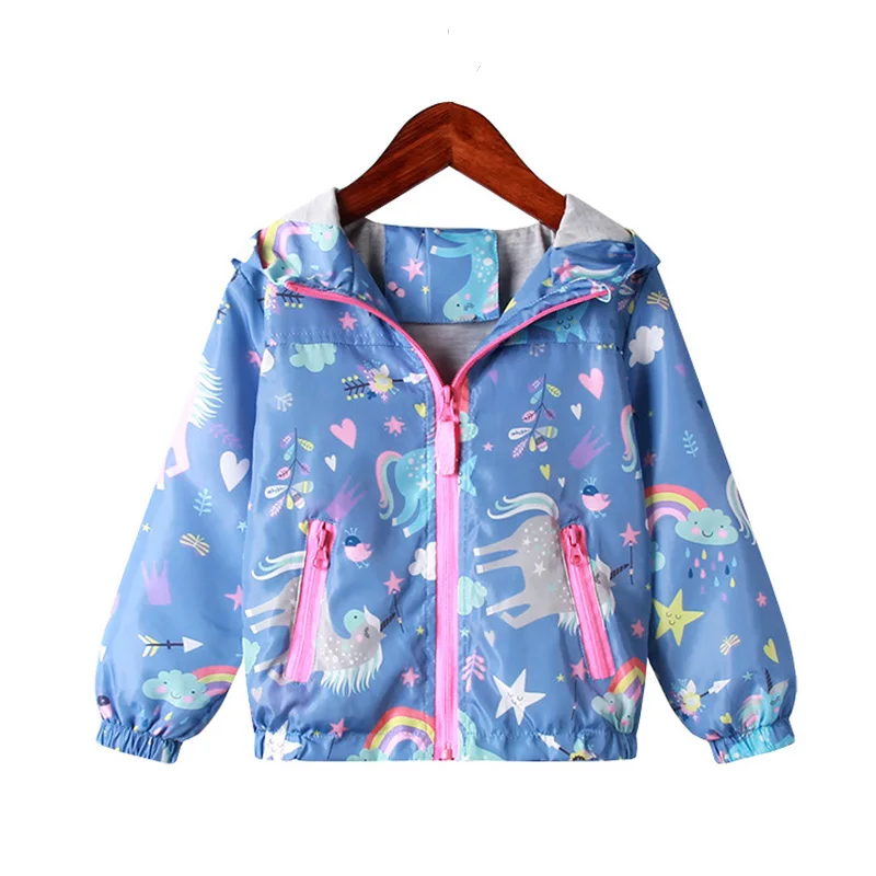 

Autumn Pattern Girls Spring Outerwear Windbreaker Rainbow Unicorn Baby Jacket Jackets Hooded Girls Kids Coats For Clothes Girls