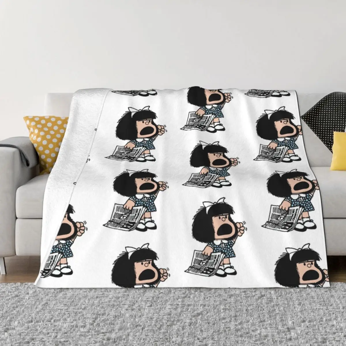 

Angry Mafalda With Newspaper Blanket Fleece Decoration Cartoon Breathable Ultra-Soft Throw Blanket for Sofa Car Bedspreads