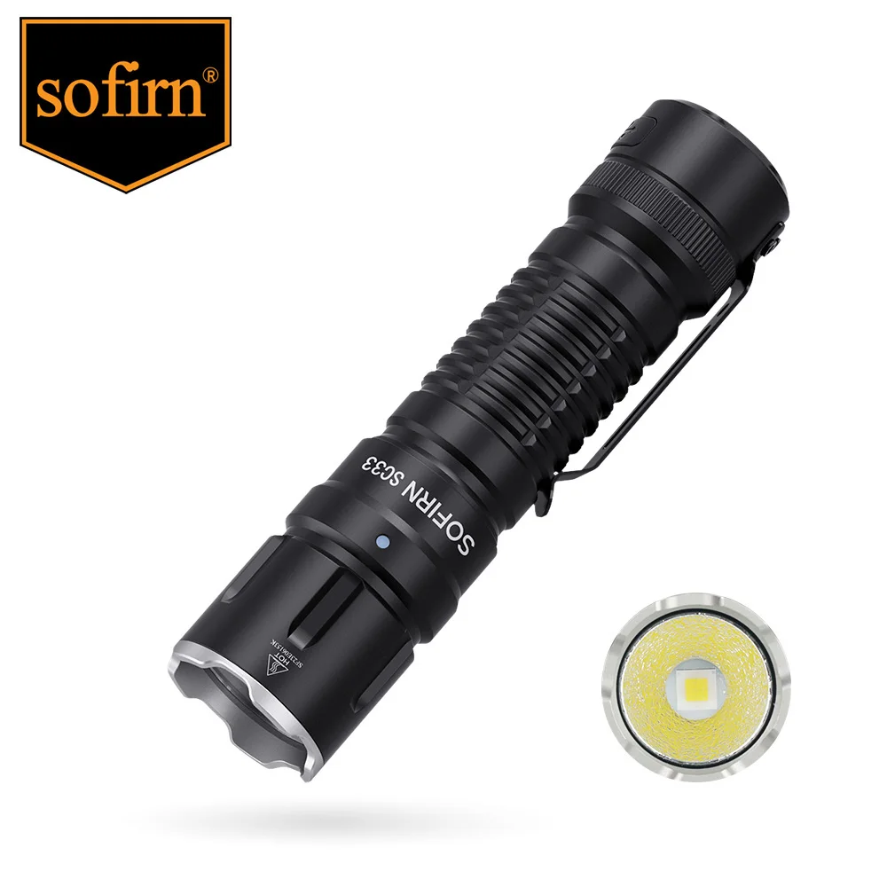 Sofirn SC33 5200 lumen Linterna LED XHP70.3 HI táctica Potente linterna recargable 21700 USB C con interruptor de cola E iluminación externa