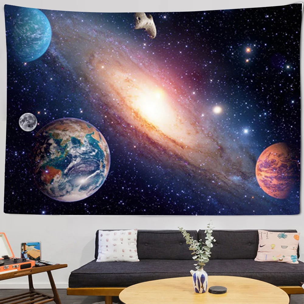 

Психоделическое пространство 3D гобелен галактика космическая станция настенные подвесные ковры планеты бохе хиппи Декор Полиэстеровые тк...