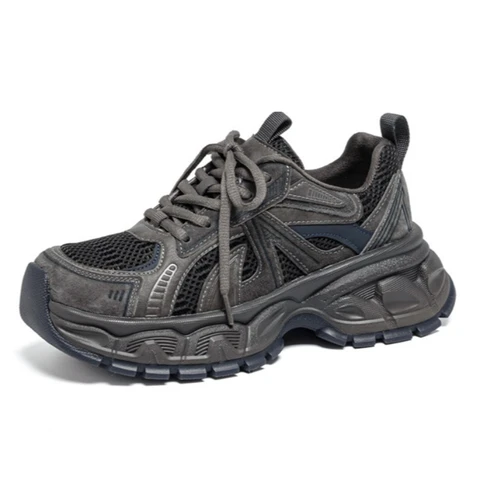 Дышащие сетчатые кроссовки на платформе для женщин, модные повседневные кроссовки на шнуровке, легкие нескользящие уличные кроссовки