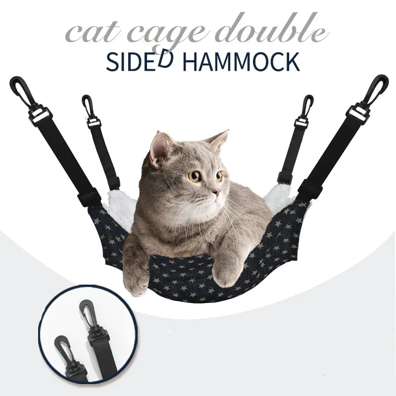 1 Pcs Hanging Cat Hammock Cotton Linen Lamb Velvet Double-Sided Available Pet Nest Plus Velvet Soft Comfortable Pet Supplies