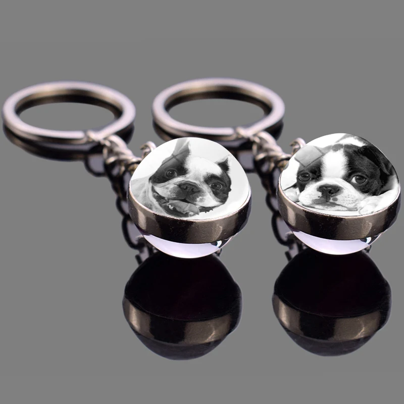 

Модный мужской брелок Boston Terrier, креативный черный и белый подвесной брелок с фото собаки и стеклянным шариком, украшение, Подвеска для женщи...