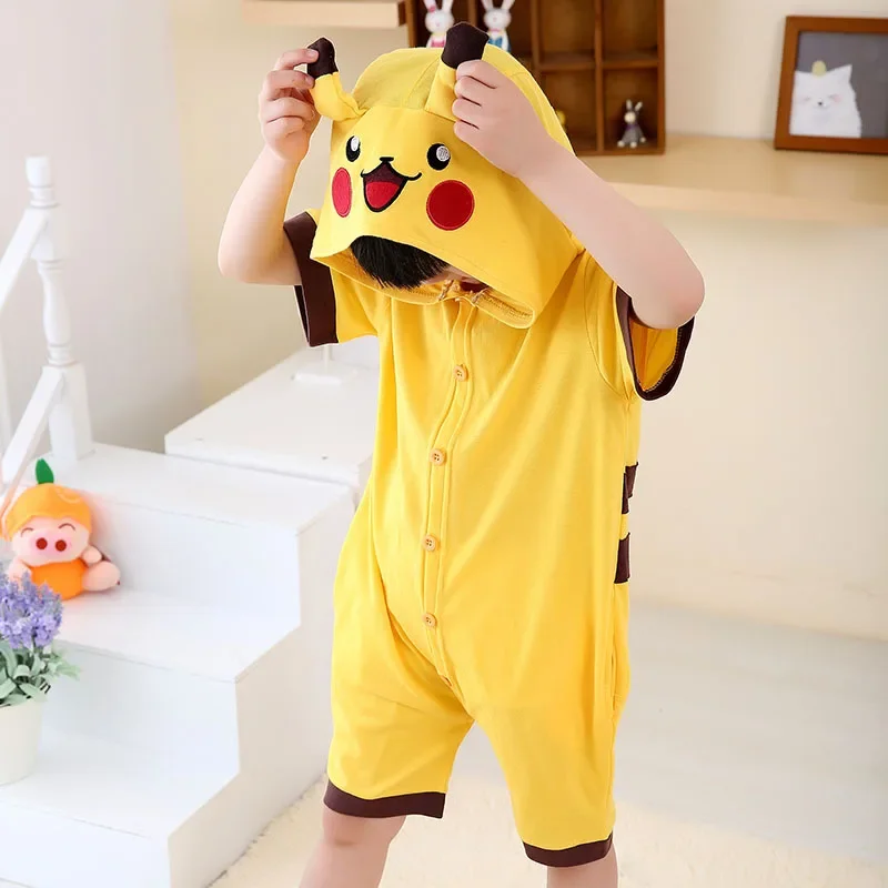 

FASHION Summer Short Sleeve Kids Boys Girls Pijamas Pure Cotton Pajamas Child Pyjamas Hooded Anime Cosplay Female Men Sleepers
