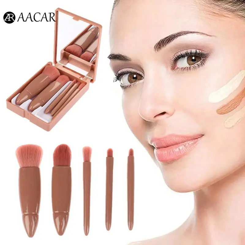 

Набор кистей для макияжа 5 шт., для нанесения пудры, теней для век, основы, румян, растушевки, кисти для макияжа с коробкой и зеркалом