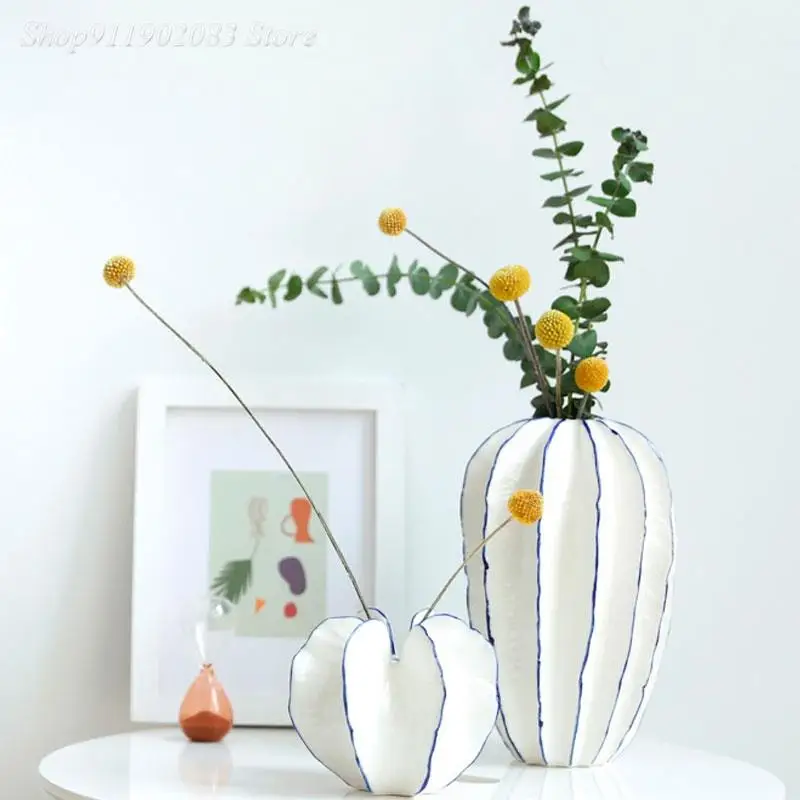 

Ceramic Vase Irregular Line Flower Arrangement Handmade Ceramic Flower Shape Crafts White Carambola Vase Modern Home Decoration