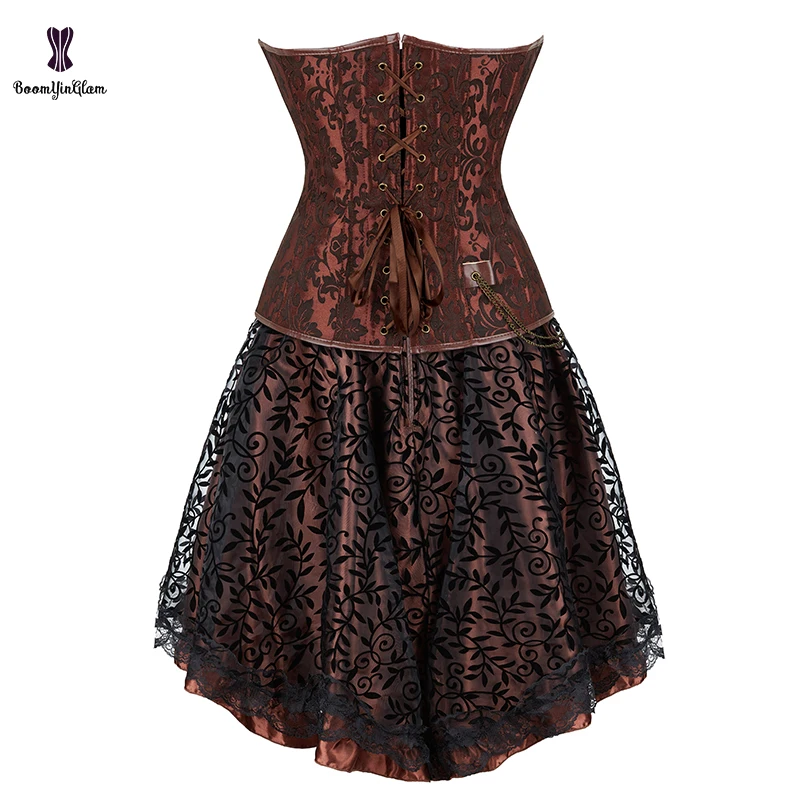 Brown Coffee Leather Belt Buckle Up Korset Women's Halloween Outwear Costume Steam Punk Corsets Dresses With T String Plus Size