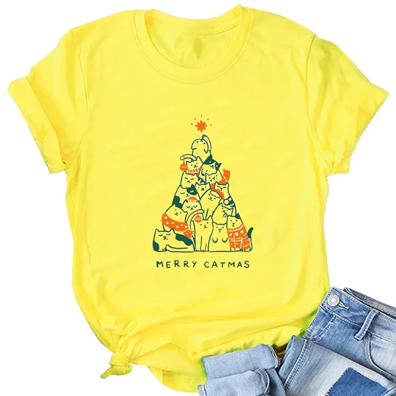 Смешные Женские футболки Meow Catmas эстетическая одежда белая футболка для