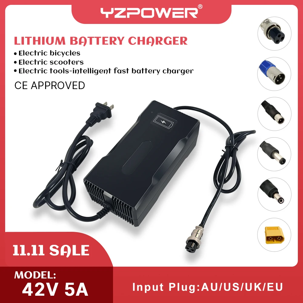 

YZPOWER 42V 5A 10S Lithium Ion Battery Charger with Fans for 36V Li-ion Lipo Desktop Type Fast Power Supply with DC Connecter