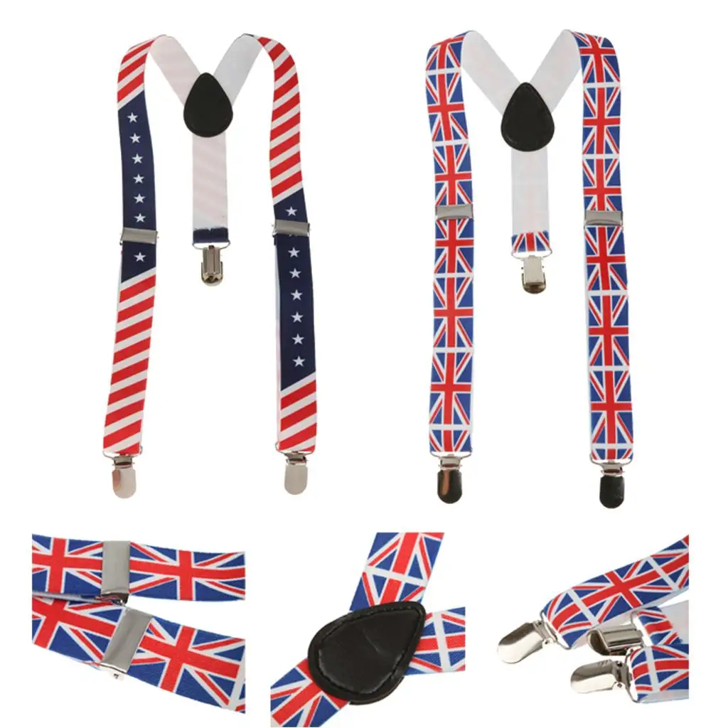 

2pcs Kids Y-back Suspender with Adjustable Elastic Clip UK Flag Print