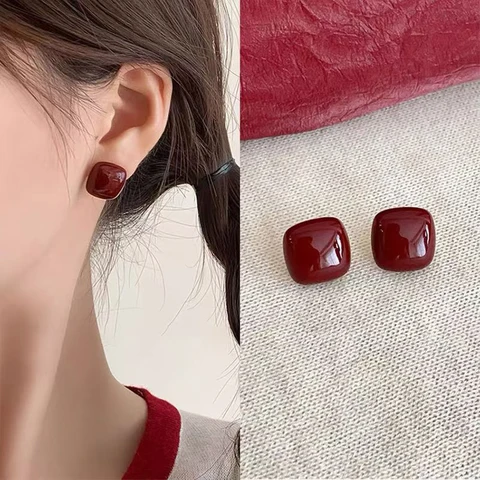 Ankela винтажные серьги-гвоздики с красной лентой и бантом для женщин, корейская мода INS, осенне-зимние простые геометрические серьги с бантом