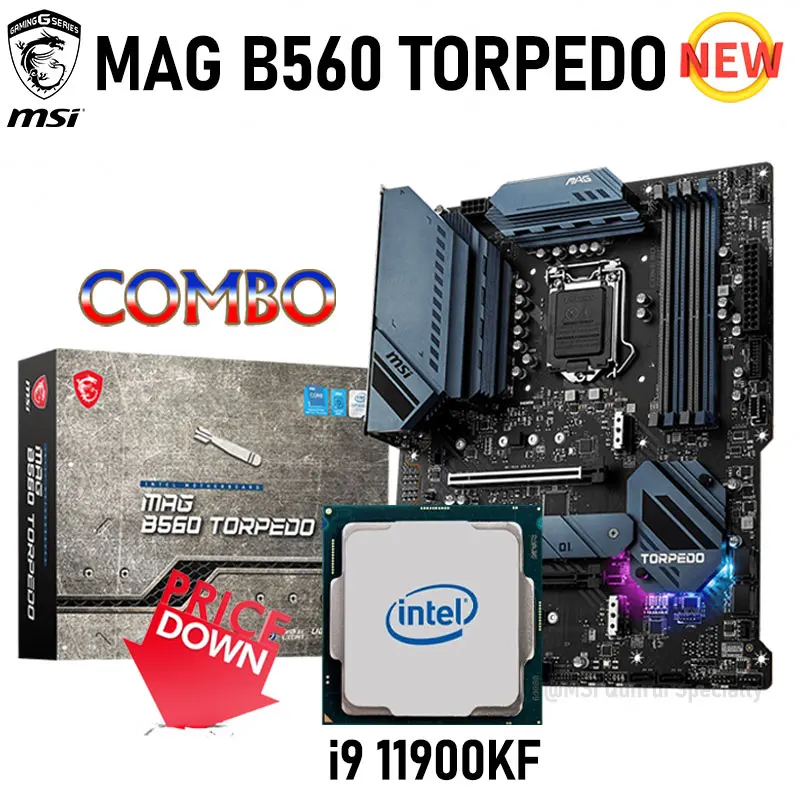 

Intel i9 11900KF Combo + LGA 1200 MSI MAG B560 TORPEDO Motherboard Set DDR4 128GB M.2 PCI-E 4.0 Chia B560 Placa-mãe Desktop B560