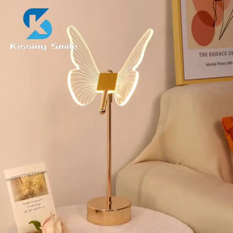 Butterfly Table Lamp USB Rechargeable LED Nordic Flower Ambiance Night Lights Luxury Living Room Desk Decor Bedroom Luminaire