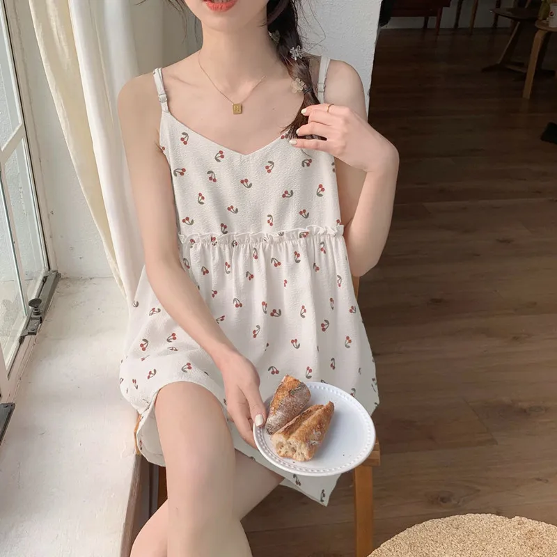 

Fresh Floral Printed Pajamas For Women New Sling Shirt Shorts Set Thin Summer Home Wear Clothing 2023 Conjuntos De Pijama