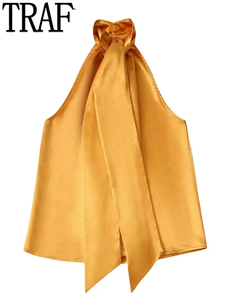 

Топ женский атласный с лямкой на шее и открытыми плечами, без рукавов