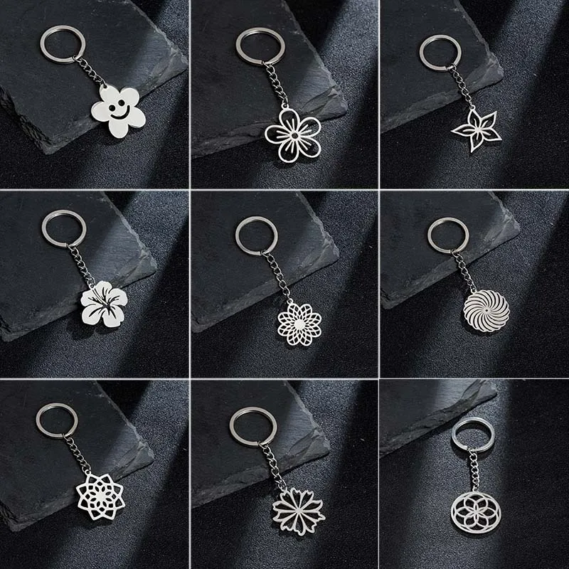 

Yiustar Cute Flower Keychains Stainless Steel Keyring Cartoon Charm Bag Pendants Car Key Chains Girls Gift Keychain Charms