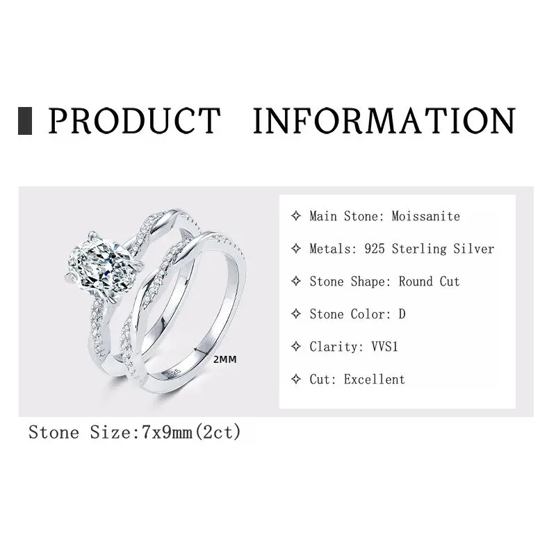 RAPRGOLD 2 0 карата овальное кольцо с муассанитом для женщин настоящее серебро S925