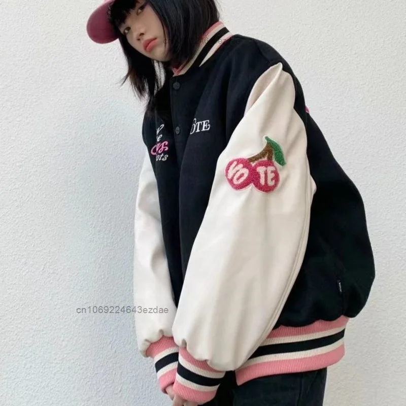 Модная бейсбольная куртка в стиле ретро С Вышивкой Букв женские осенние куртки