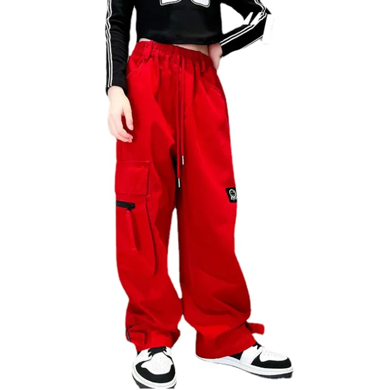 

Комбинезон для девочек 4-14 лет, Модные свободные прямые повседневные широкие брюки с высокой талией и карманами, брюки для подростков, весна-...