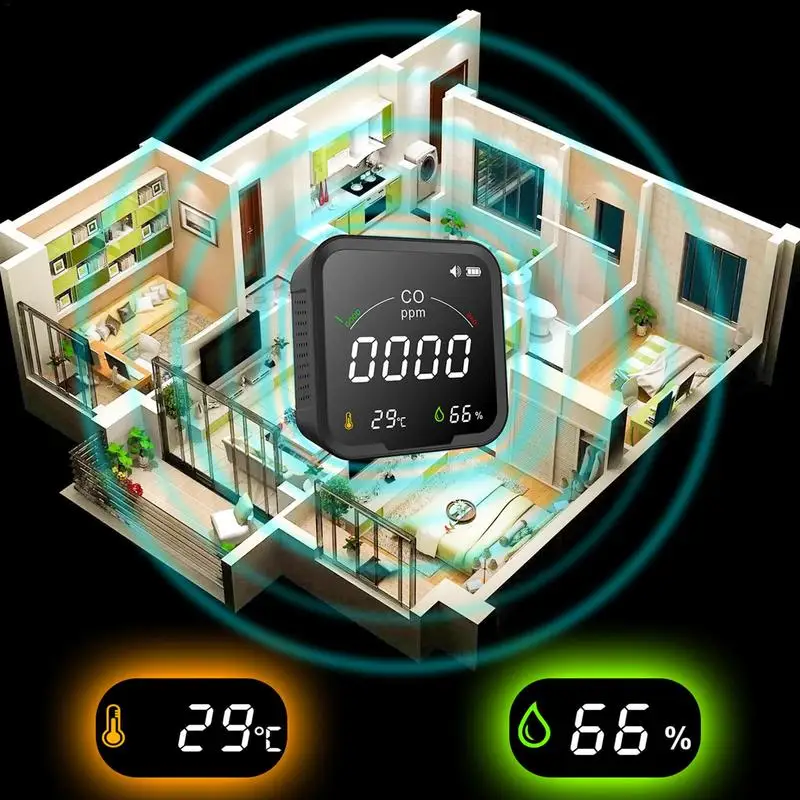 Детекторы угарного газа Портативный детектор CO 3 в 1 измеритель температуры и