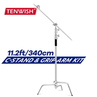 TENWISH 3.4m Heavy Duty C-Stand Century Light Stand w/ Boom Arm Grip Head for Softbox Light Diffuser Chroma Key Backdrop Strobe