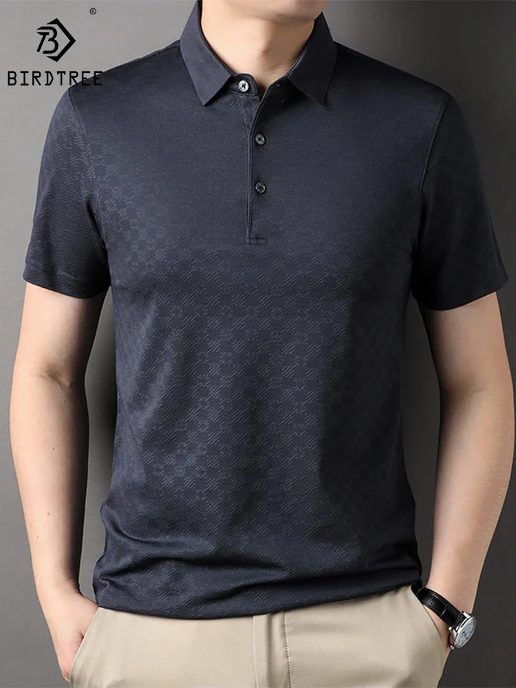 Shirts Short Sleeve Solid Color Male T-shirts Summer Jacquar