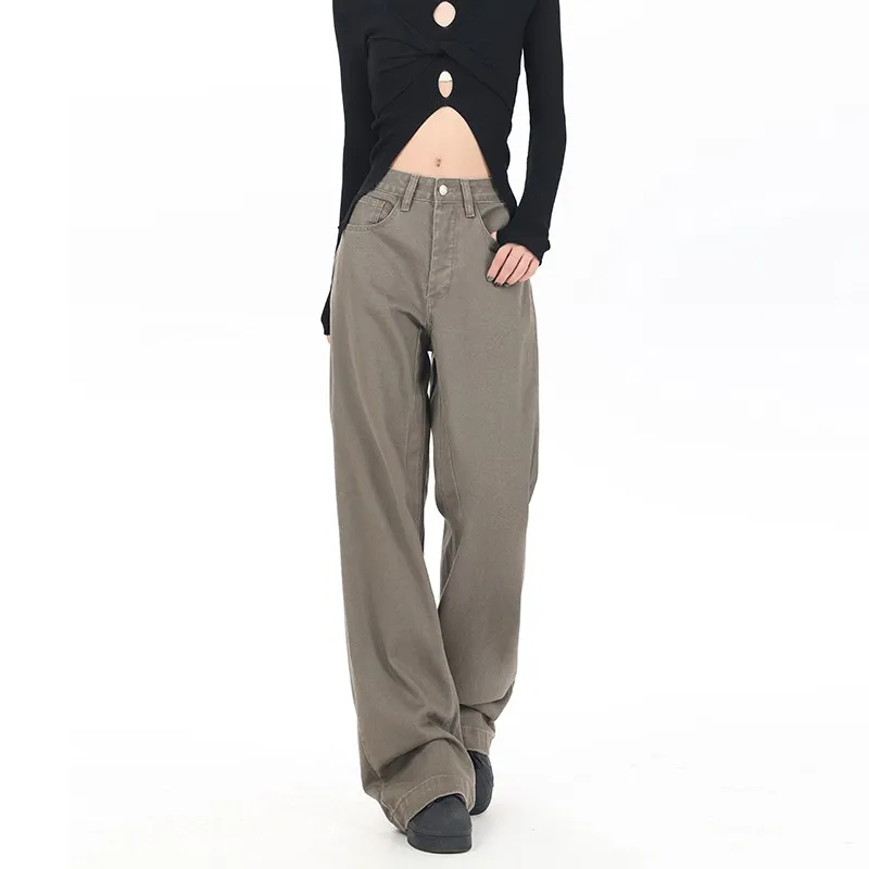 ZHISILAO Широкие джинсы цвета хаки женские винтажные мешковатые прямые джинсовые