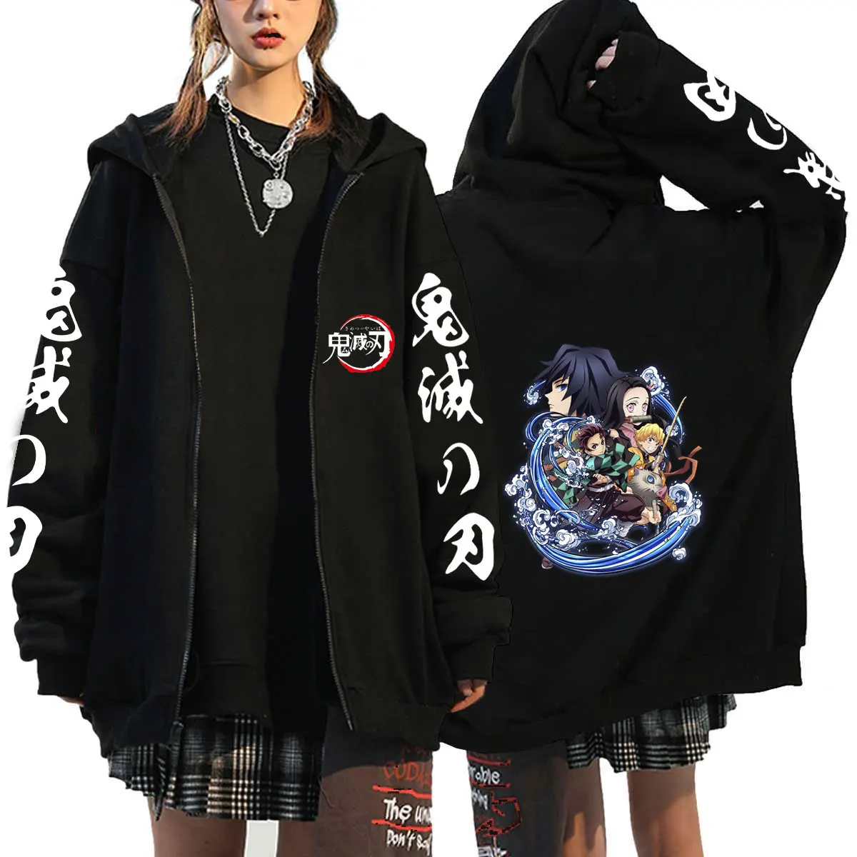 

Demon Slayer Kamado Nezuko Printed Hooded Fashion Sweatshirt Anime Hoodie Cosplay Zip Coat Autumn Winter Street Style Funny Top