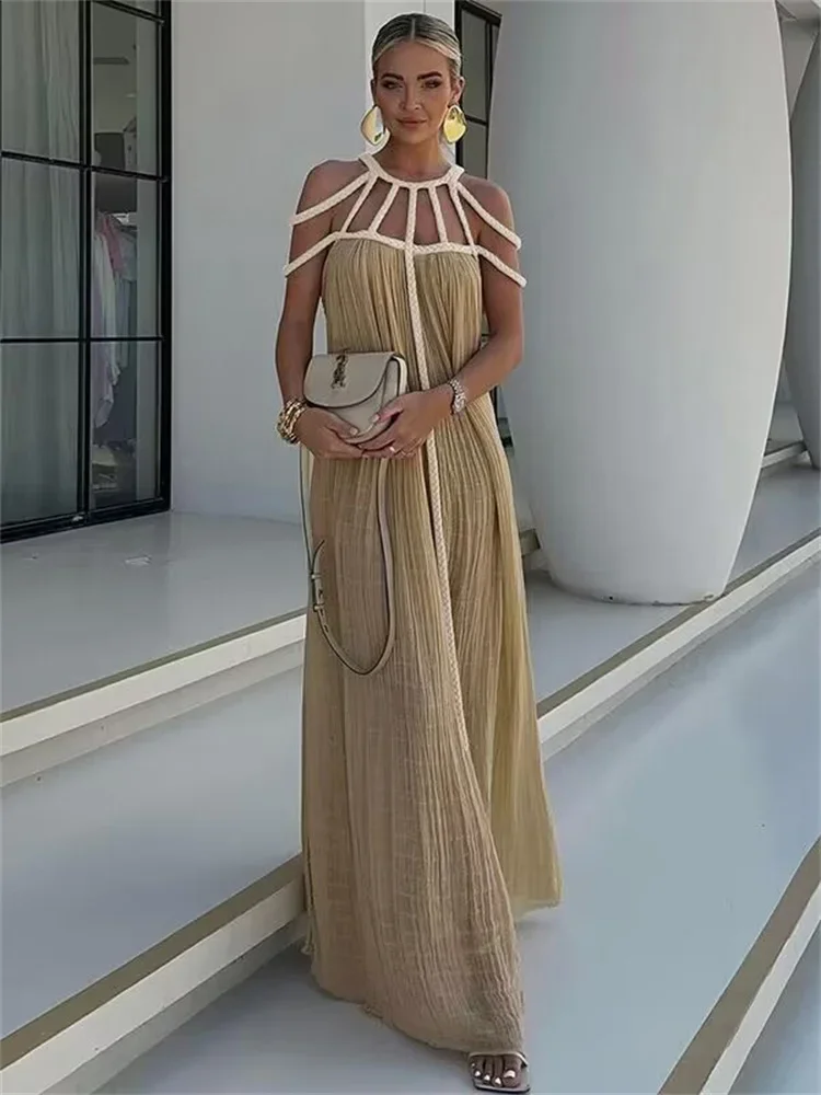 Ажурное пляжное праздничное длинное платье женское свободное пикантное уличное
