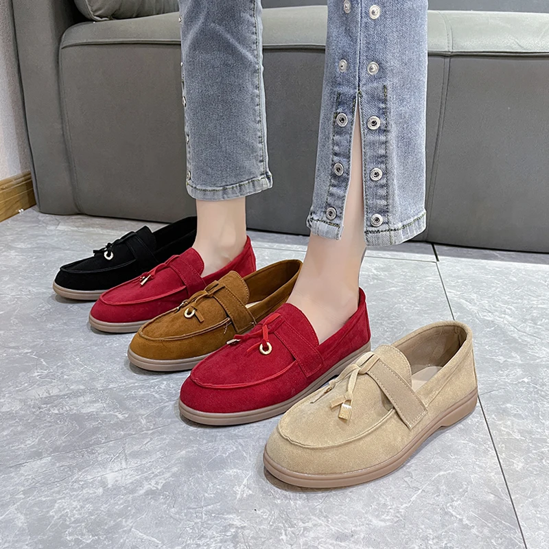 

Classic Walk Loafers Women Artificial Suede Moccasins Ladies Lock Fringe Decor Boat Shoes Casual Slip-on Flat Zapatos De Mujer