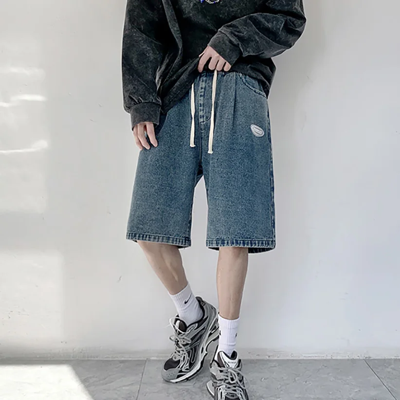 

Men Vintage Blue Shortss Jeans Summer Korean Solid Mens jean Shorts Loose Knee Length Casual Denim Shorts Streetwear Clothing