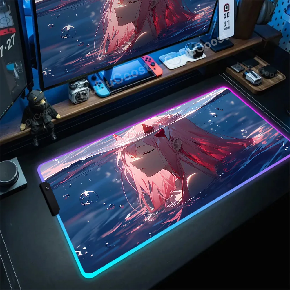 Коврик для мыши XXL с рисунком аниме Zero Two RGB игровые настольные коврики большого