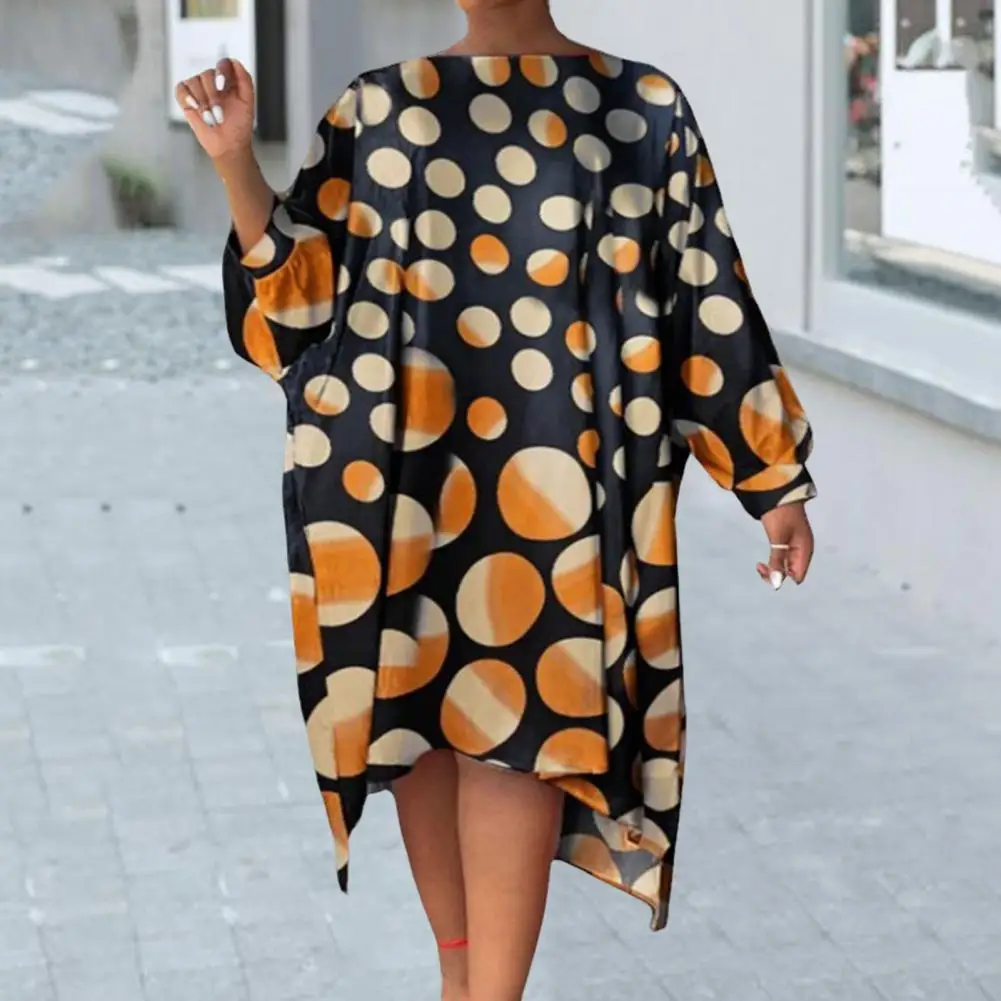 

Classic Women Dress Crew Neck Comfortable Casual Dress Fashion Gradient Dot Printing Oversized Casual Dress