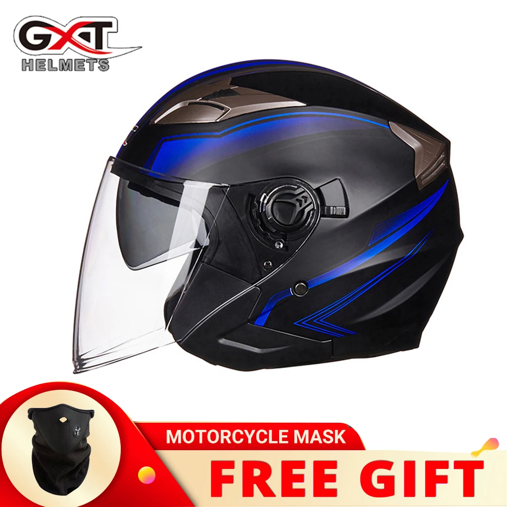 

GXT Vintage Safety Half Open Face Motorcycle Helmet Summer Electric Motorbike Scooter Bicycle Dual Visor Jet Casco DOT Approved