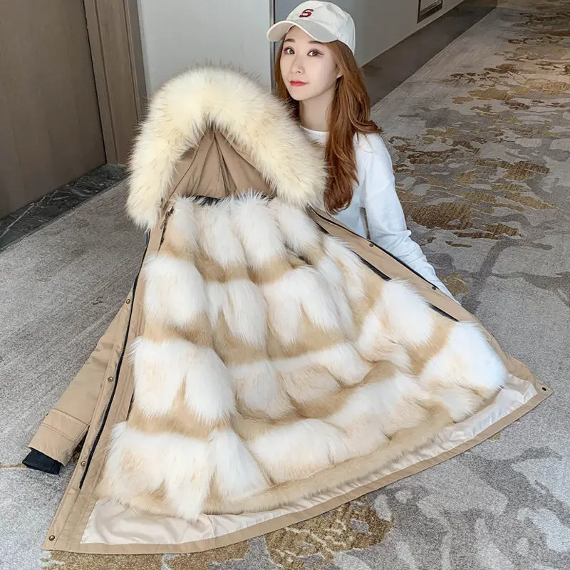 Women's Winter 2022 Faux Fox Fur Collar Inner Bladder Removable Korean Version Slimming Faux Fur Jacket for Women's Wear
