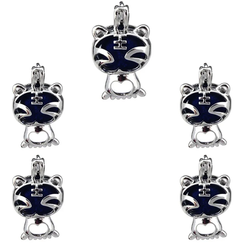 

10Pcs New Charm Cartoon Tiger Pearl Cage Locket Aromatherapy Diffuser Pendant Necklace Bracelet DIY Fashion Jewelry Making Bulk